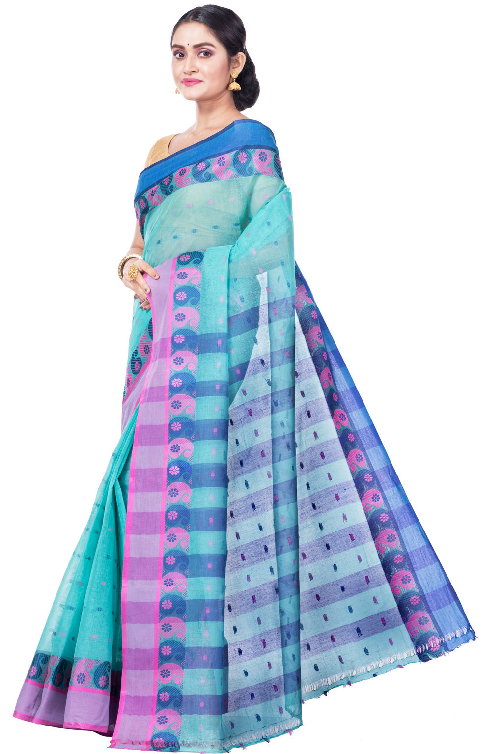 Light Green Pure Cotton Amkolka_Par Tant Saree (476)